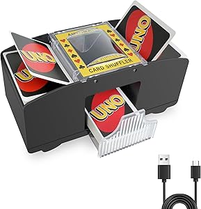 Barajador Automático de Cartas, Mezclador de Carta Eléctrico de Póquer, Barajadora de Cartas Eléctrica para 1 o 2 Barajas, Repartidor de Carta para UNO, Póker y Blackjack (USB y Pilas)